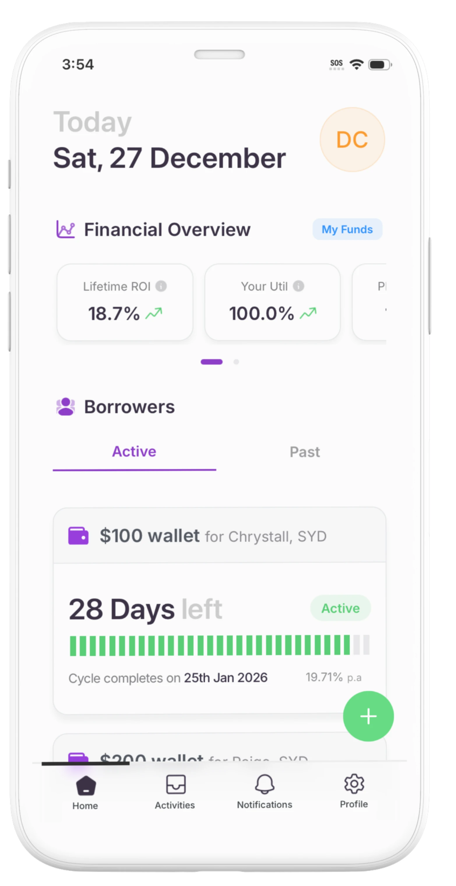 Brolly app active loans screen