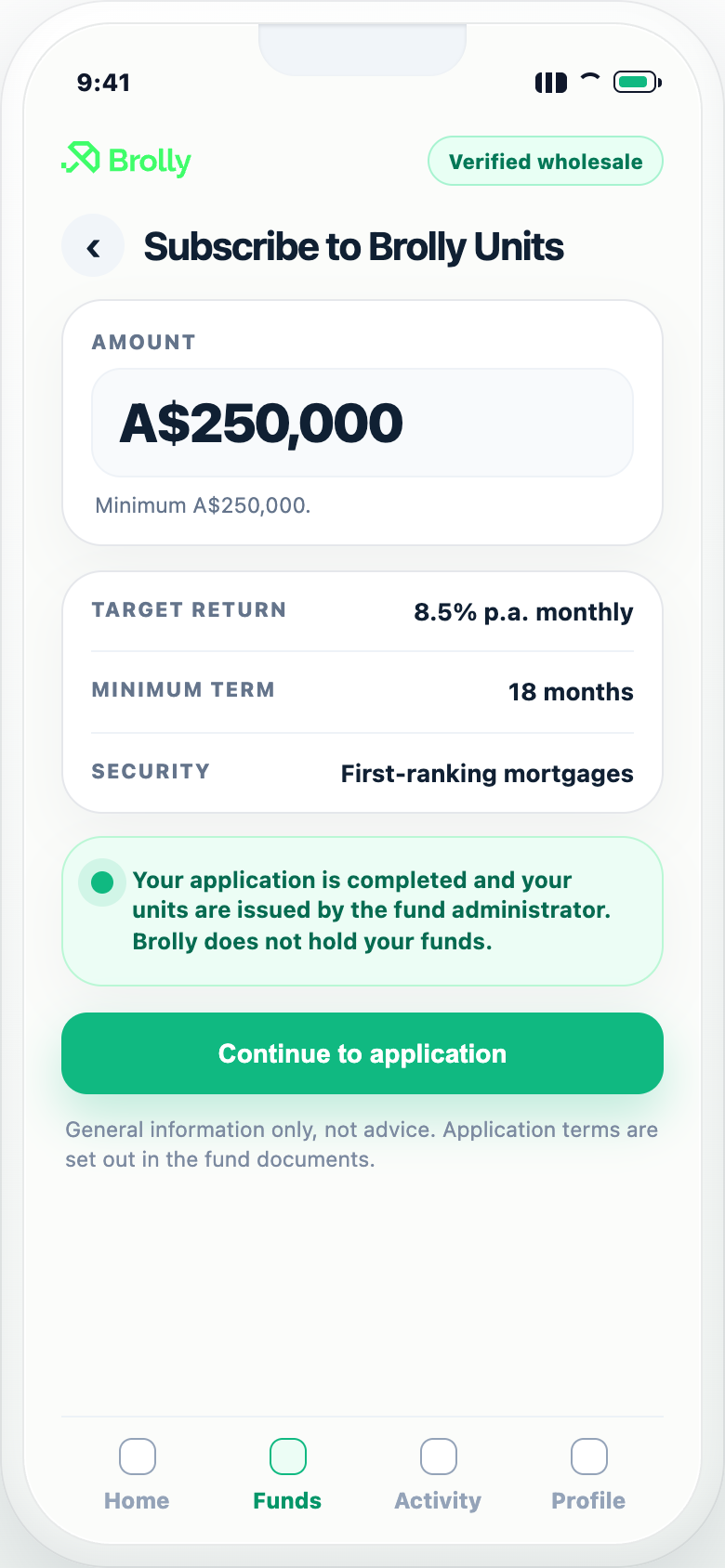 Brolly Units subscription mobile screen